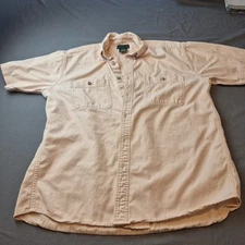 Scandia Woods Salmon Colored Short Sleeve Button Up Mens Large Cotton Pockets