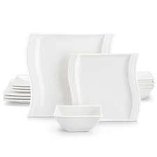 Ivory White Dinnerware Set, 12 Pieces - Porcelain Dinner Plates, Dessert Plat...