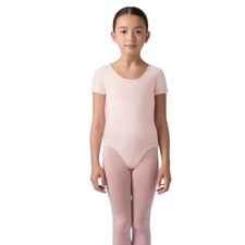 Danskin Childs M 8-10 Leotard Theatrical Pink Short Sleeve Scoop Neck Dance