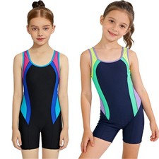 Girls Bodysuit Seaside Leotard Athletic Swimsuit Practice Costume Color Block
