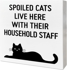 Cat Desk Decor Wooden Box Sign, Spoiled Cats Live Here, Funny Cat Decor for Home