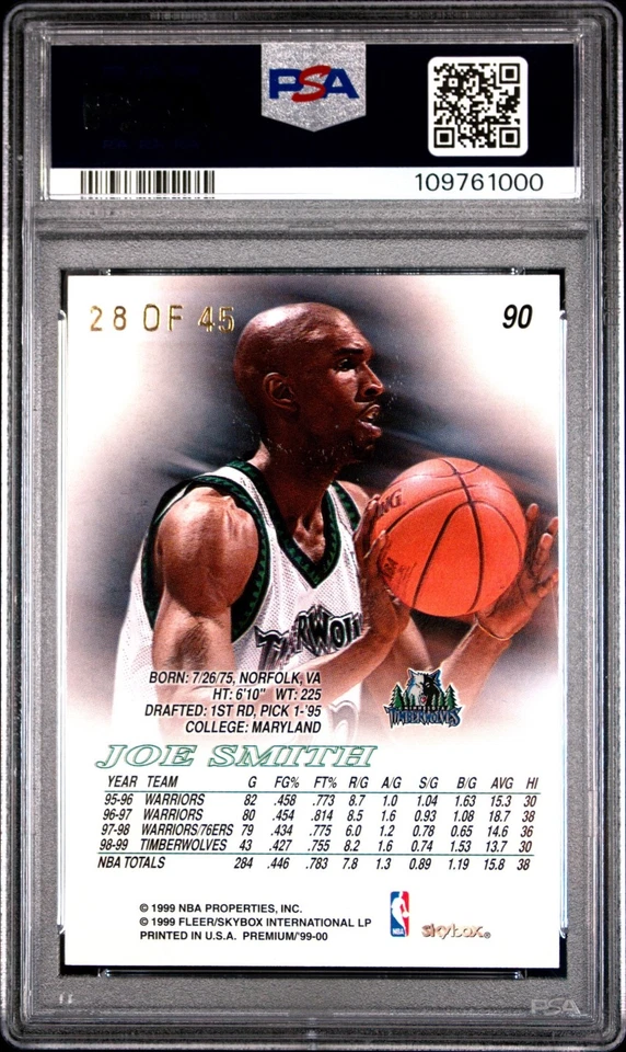 JOE SMITH 1999-00 Skybox Premium Star Rubies 28/45 PSA 5 (Pop 2) Foto 2 de 3