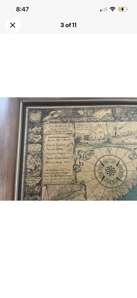 Vintage map Long Island by Courtland Smith Mounted On wood & Framed 24 x 33 - Image 3 of 4