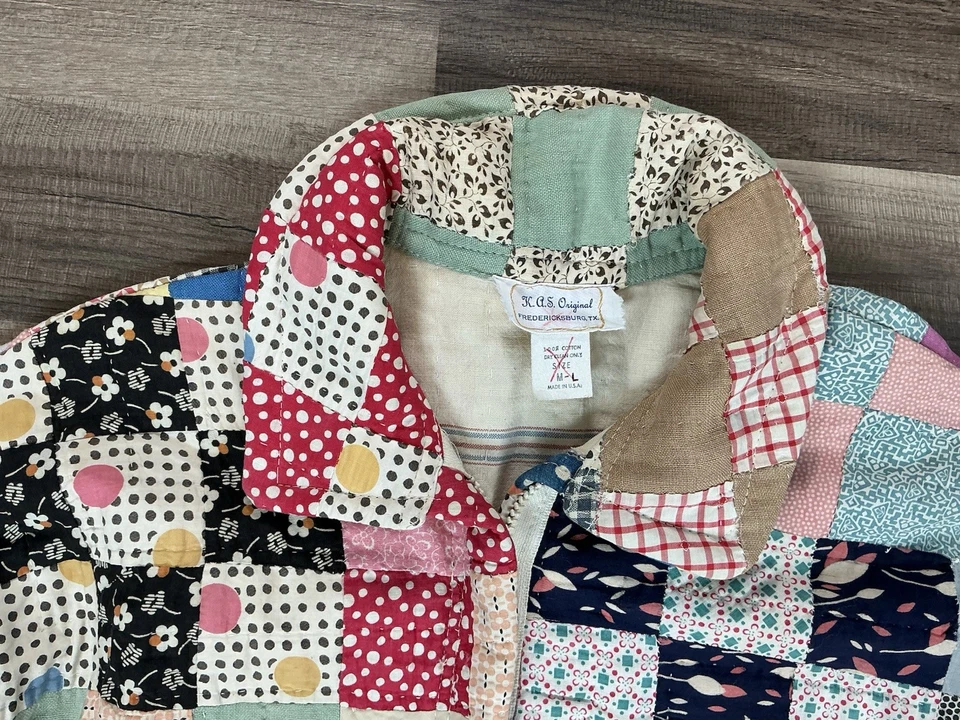 VTG 80 K.A.S Original Patchwork Quilt Feed Sack Jacket Multi M/L USA Grandmacore - Image 3 of 4