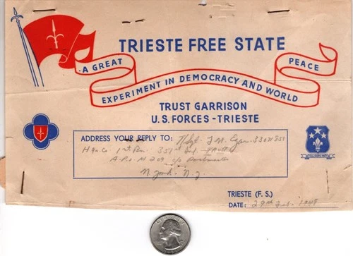 WW2 WWII US Army Military Document 1945 351st Infantry Triest Free State Letter