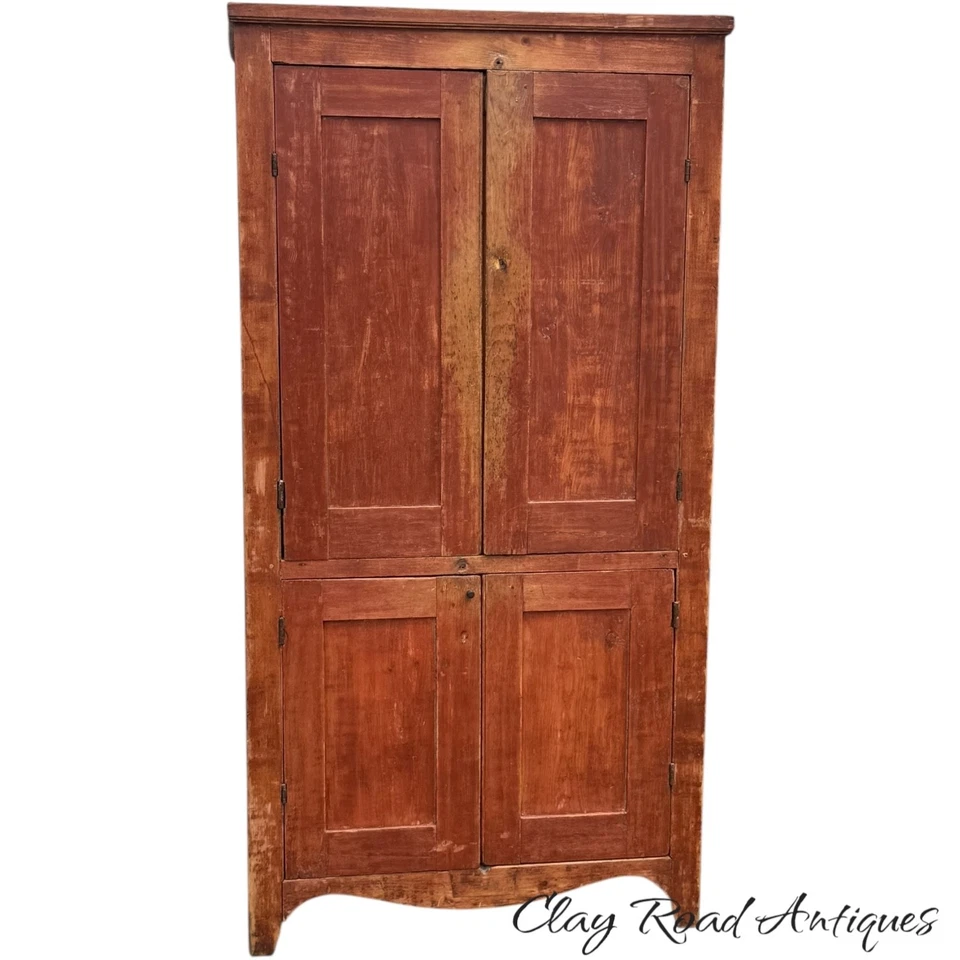 armario antiguo pintado madera blanda pintura roja primitiva 18 1780 4 puertas Foto 4 de 4