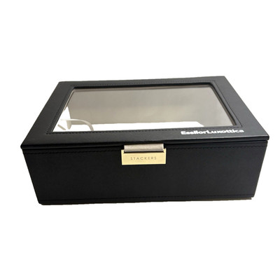 Stackers Jewelry Organizer Watch Storage Box Glass Lid EssilorLuxottica Black
