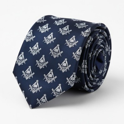 Masonic Widow's Son Skull Tie [Navy & Silver]