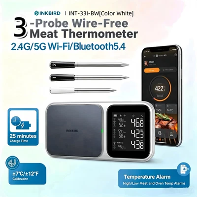 INKBIRD BBQ Meat Thermometer 3 Probe 5G Wifi Bluetooth Calibration Alarm Cooking - Image 1 of 4