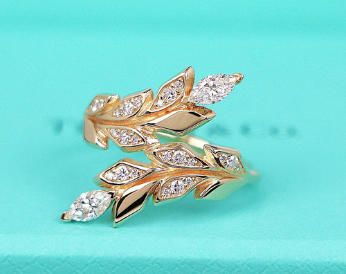 Tiffany & Co Victoria 18k Yellow Gold Marquise Round Diamond Vine Bypass Ring