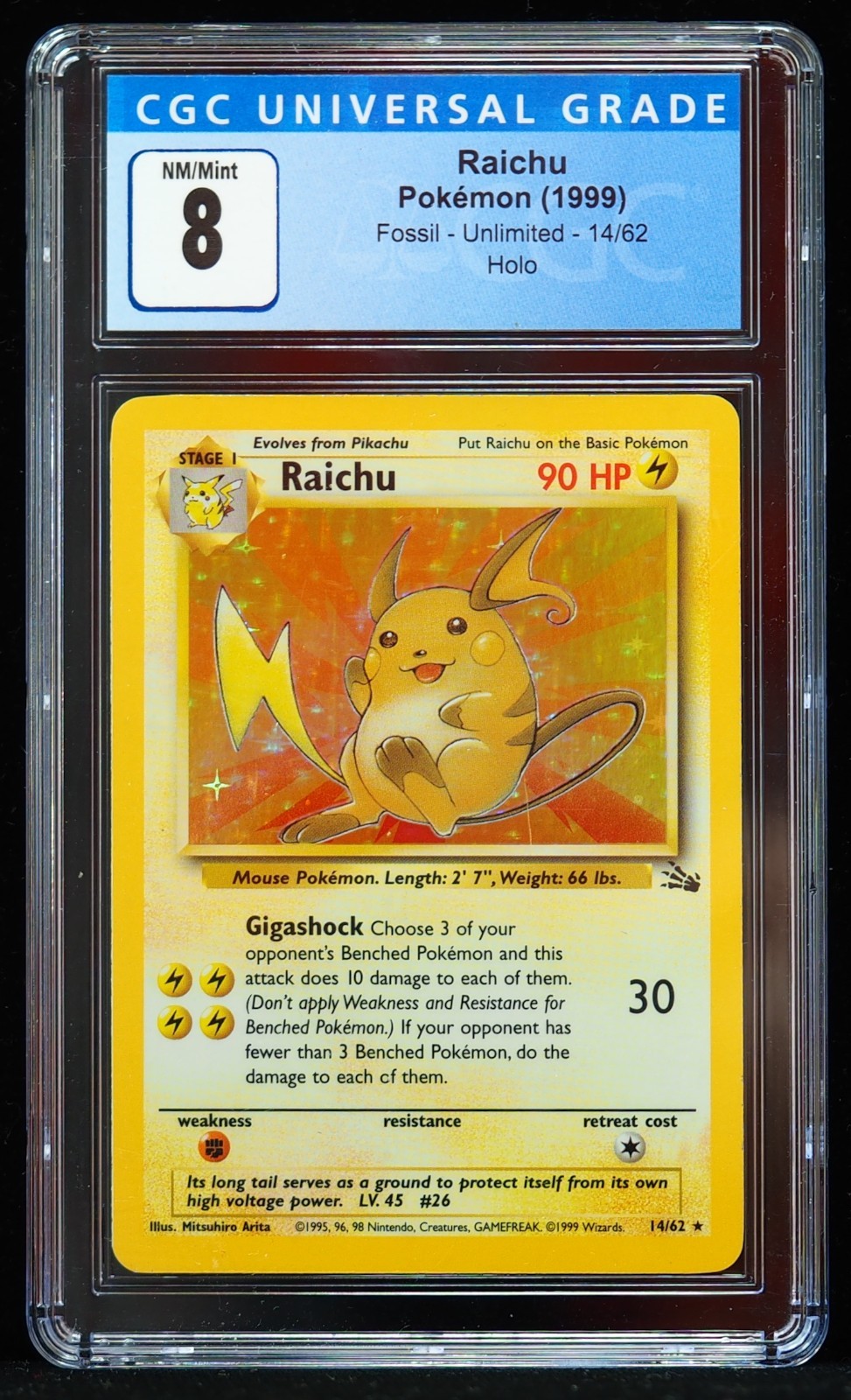 Raichu #14/62 Fossil CGC 8 Pokemon Card