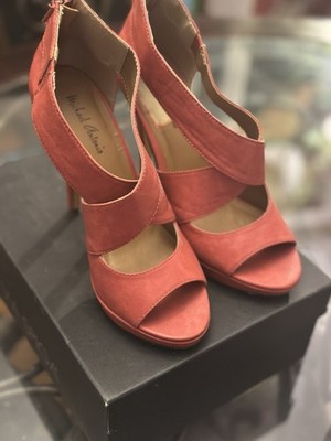 Michael Antonio Red Strappy Stiletto Open Toe Zipper Women's Heels Synthetic