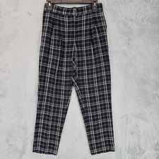 Vince Camuto Pleated Ankle Pants Womens Size 2 Black White Plaid Elastic Waist