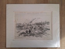 Old 19th C Print Etching Of Panama Canal Workers USA 35 X 27 Cms