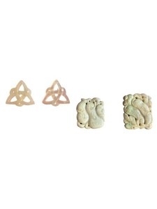 4 Jade Pendants Charms Celtic Knot Floral Plants 1.25" 1.5" Triangles 41.72g