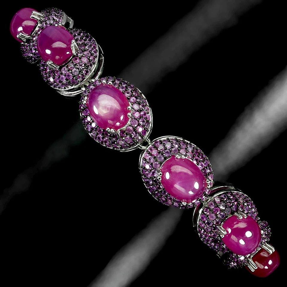 925 Sterling Silver Bracelet Oval Ruby 9x7mm Sapphire Diamond Cut Gemstone 8.5in - Image 2 of 4