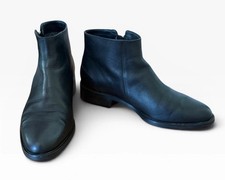 Aquatalia Nadie Black Leather Ankle Boots 9.5M Side Zip Block Heel Lined Luxury
