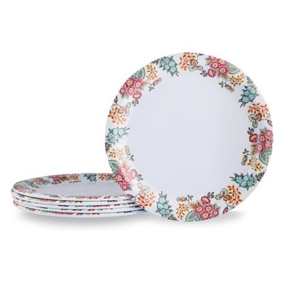 Melamine Quarter Plates Round Half Plate Serving Set of 6 (7 In) Floral Print