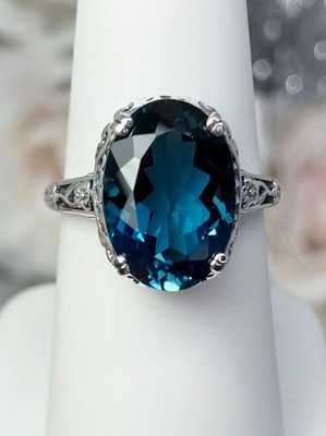 London blau oval 6 kt natürlicher Edelstein Ring Sterlingsilber filigran (Sonderanfertigung) D70