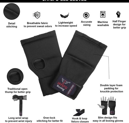 Jayefo gepolsterte Innenhandschuhe zum Boxen - elastische Handbandagen mit L/X-L, SCHWARZ - Bild 2 von 3