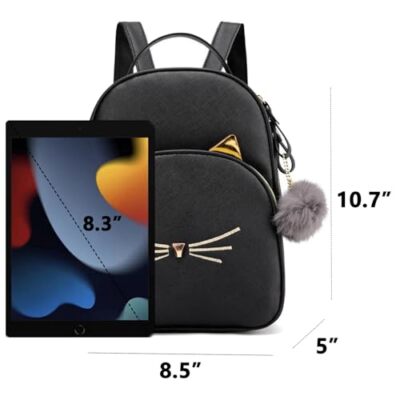 girls black cat mini backpack XMRSOY Cute for Girls,Adorable Cat Purse for Teens Women Features adjustable and moveable straps Waterproof Animal Print Cat Design