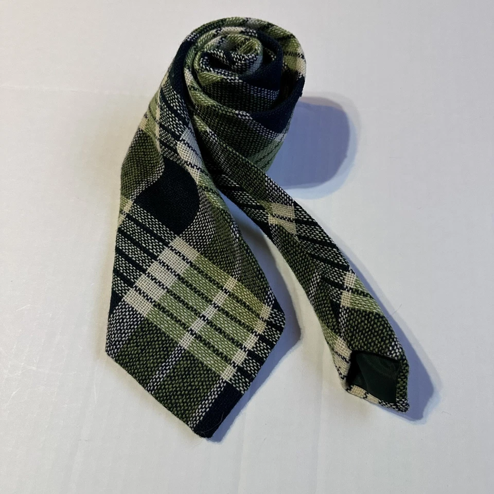 Gravata larga de lã britânica pura verde xadrez 52" - Imagem 3 de 4