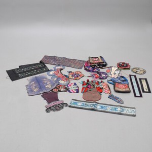 19th C LOT ANTIQUE CHINESE CHINA TEXTILE EMBROIDERY SILK QING