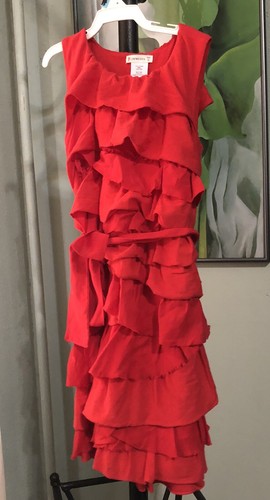 Crewcuts Girls Layered 100% Cotton 100% Silk Trim Ruffle Red Dress Belt Size 6