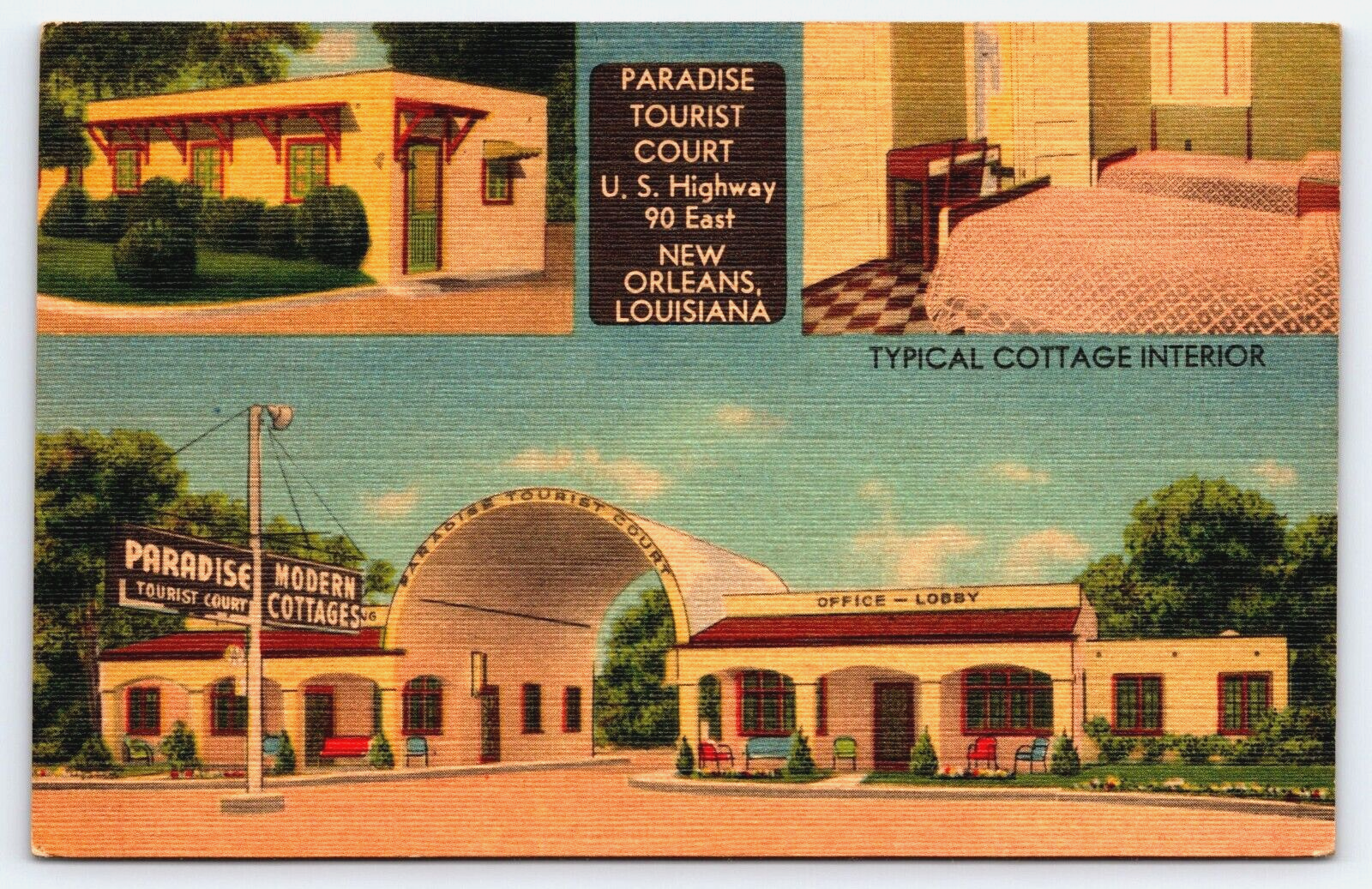 Vintage Old Antique Postcard New Orleans, LA Paradise Tourist Court Cottages