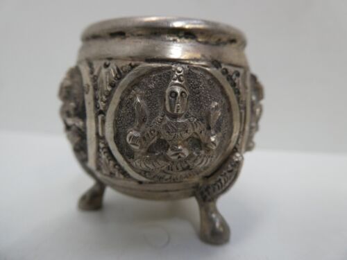 SMALL INDIAN ASIAN SILVER REPOUSSE SHIVA DEITY ICON FOOTED BOWL DISH - Picture 3 of 8
