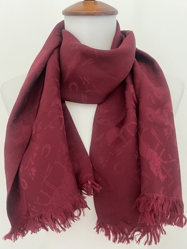 Ralph Lauren 100% Silk Scarf 52" x 10" Tonal Equestrian Print /Burgundy / Fringe - 第 3/9 張圖片