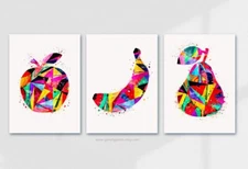 Apple, Banana and Pear Watercolour Art Print , Set of 3 Prints, Kitchen Art