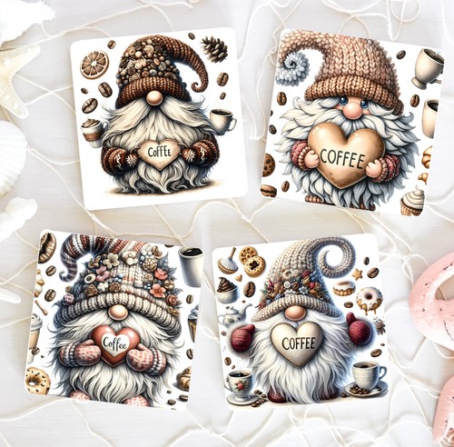 Set of 4 Coasters, Gnome Coasters, Gonk coasters, Coffee Lovers, Cute Coasters - Picture 2 of 3