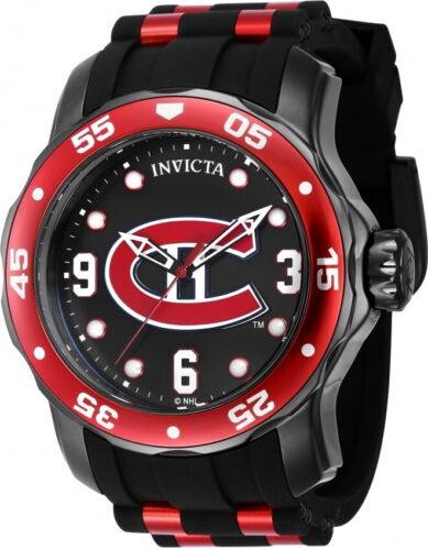 Invicta Herren NHL Montreal Canadiens schwarzes Zifferblatt Quarz 48 mm Silikonband Uhr - Bild 1 von 10