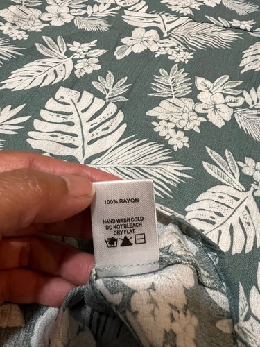 Hawaiian Luau Dress Tropical Greenish Gray Short Sleeve Large L 100% Rayon h16 - Picture 8 of 8
