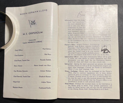 Touristenklasse Passagierliste Gripsholm norddeutsch Lloyd 1954 schwedisch-amerikanisch - Bild 3 von 12