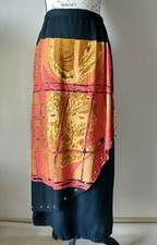 Shopping With Anthony Rayon Faux Wrap Skirt Art Printed Side Split Black Sz.L