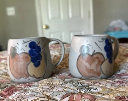 Chatham Pottery 2 Pc Mugs/Cups Country Harvest Fruit Pattern