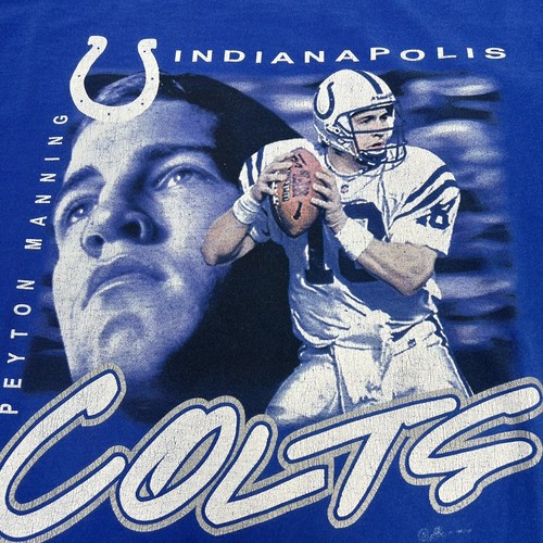 Vintage Colts Peyton Manning Big Face Graphic T Shirt Blue Stained Size Large - Picture 4 of 8