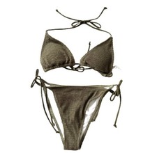 NWOT Olive Green textured Side tie bikini Swimsuit Size M