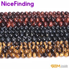 Natural Blue Yellow Red Tiger Eye AAA Grade Round Stone Beads Jewelry Making 15"