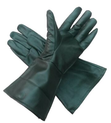 Very Dark Green Leather Gauntlet Gloves Faires, Halloween, Cosplay, and Theater