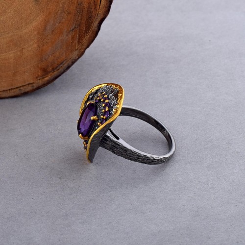 Amethyst Ring February Silver Birthstone 925 Sterling Purple Natural Gemstone - 第 4/5 張圖片