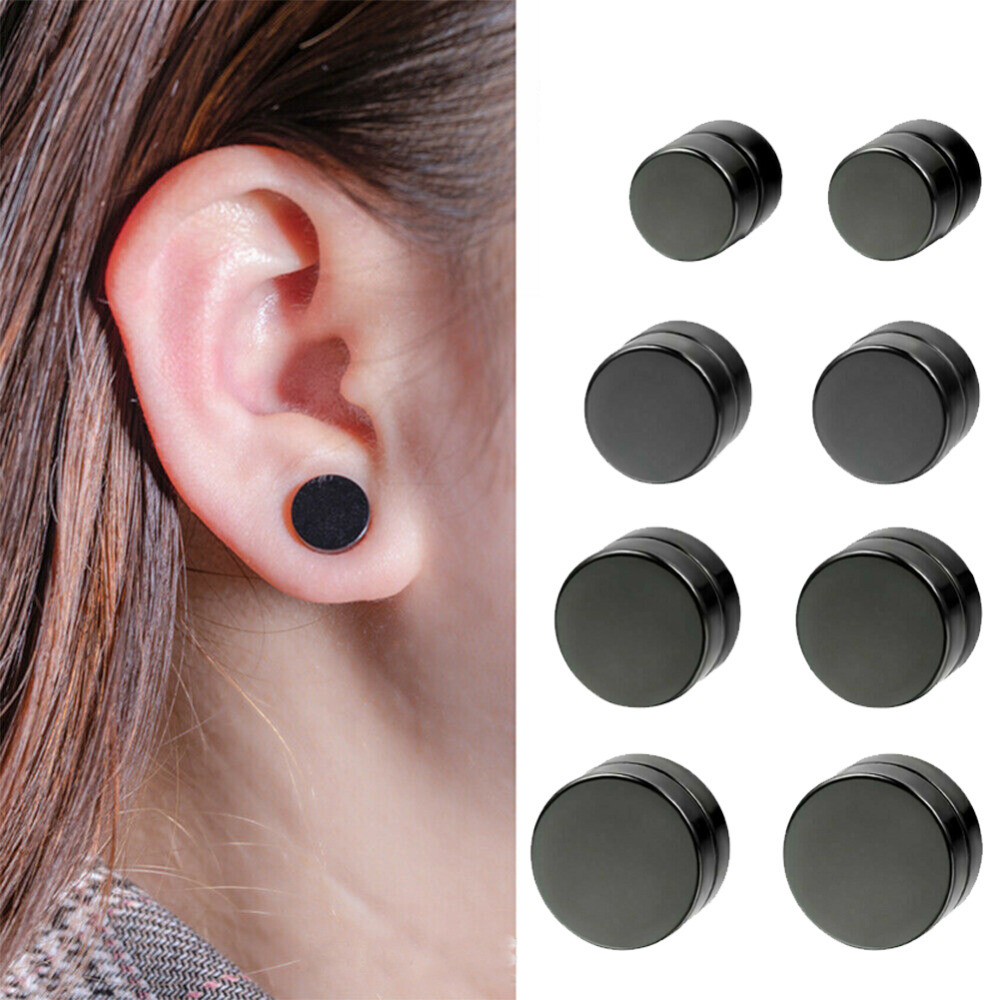 FIBO STEEL 6 Pairs Stainless Steel Magnetic Stud Earring for Men Women CZ Magnet Non Pierced Clip On Earrings Set