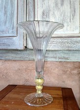 Large Murano Glass Trumpet Vase Signed SG 88 Salvadori Vetri H: 46cm