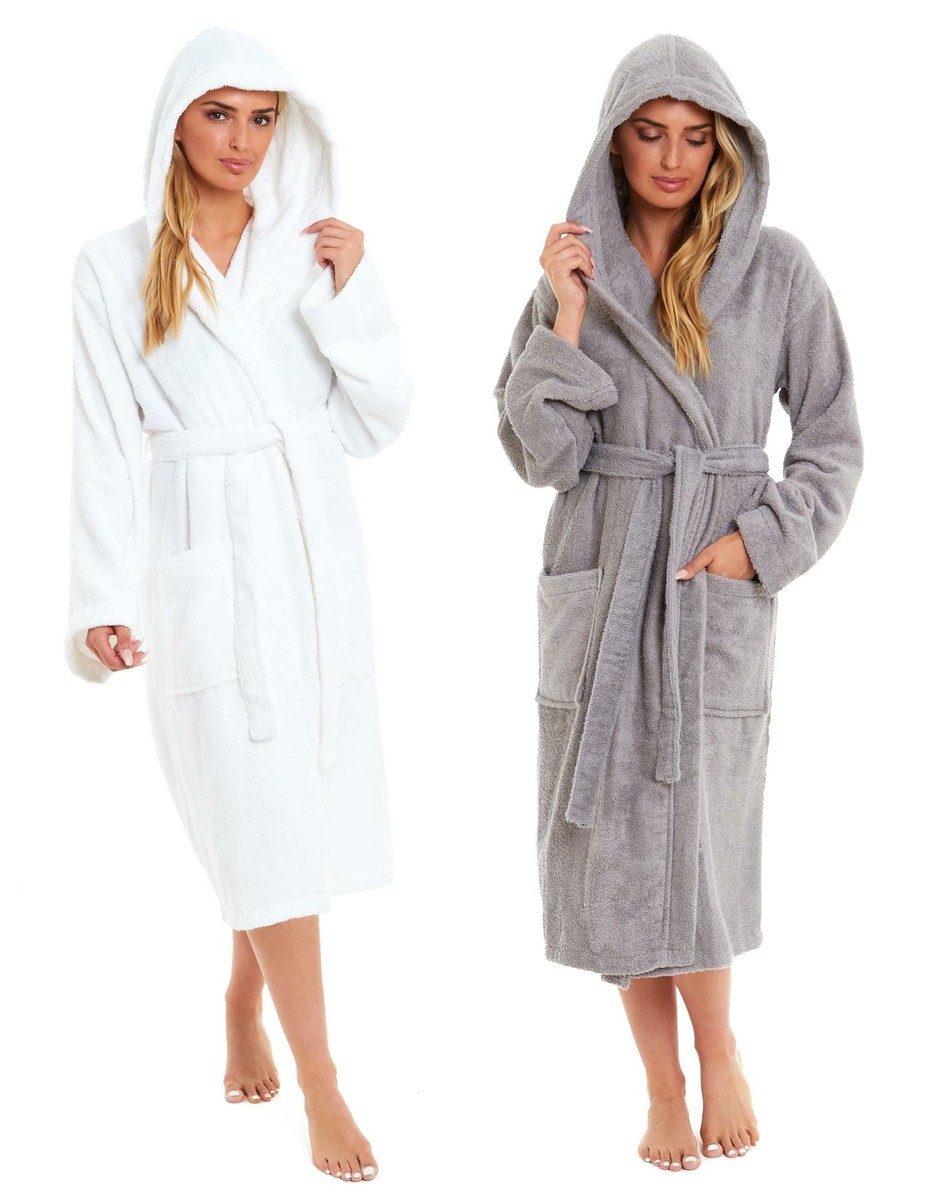 Ladies Bamboo Hooded Dressing Gown Towelling Robes Super Soft Bath Robe
