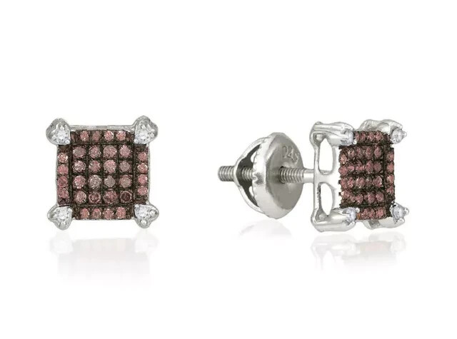 2Ct Round Brown Simulated Diamond Unisex Stud Christmas Gift 14K Gold Plated