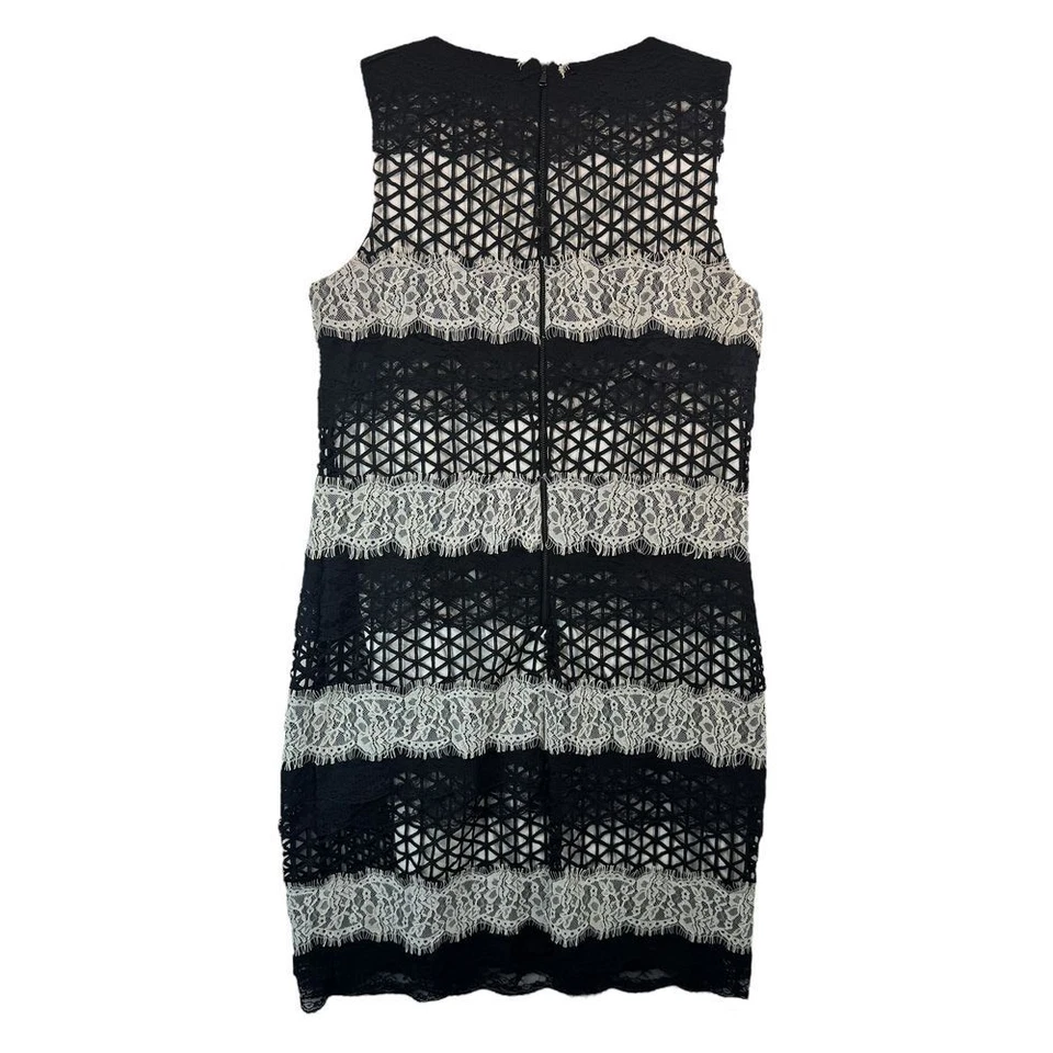 Belle Badgley Mischka Black White Lace Striped Cocktail Party Dress Size 2 - Image 2 of 4