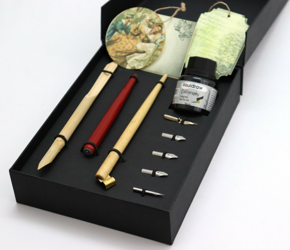 Liquidraw Calligraphy Pen Set With Black Ink Dip Pen Nibs Holder Wooden ...