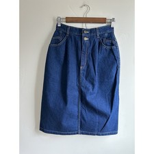Vintage High Waist Pleated Denim Midi Skirt Womens 8 Made USA Mom Blue 90s Y2K